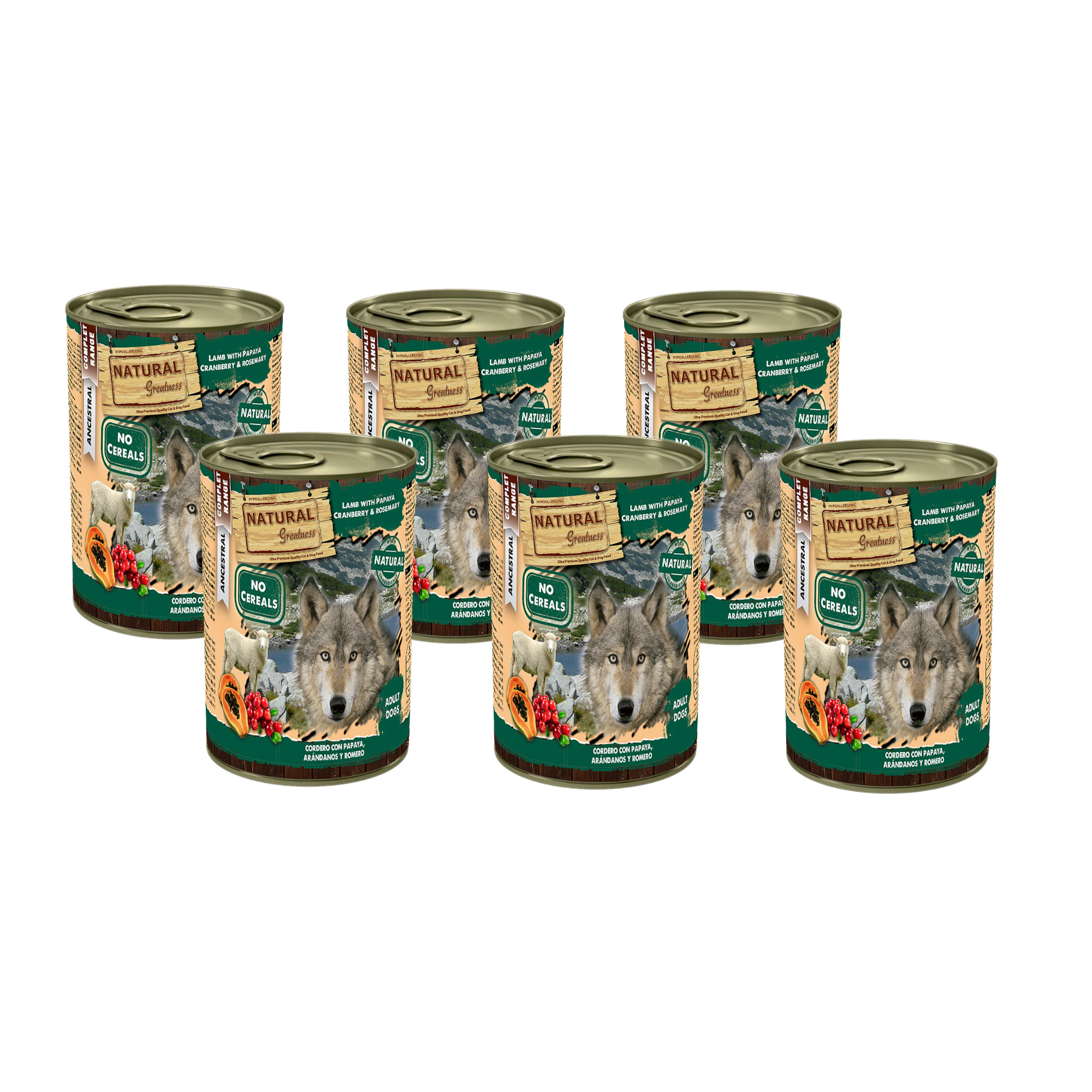 Natural Greatness – Cordero con Papaya, Arándanos y Romero | Comida húmeda natural completa para perros