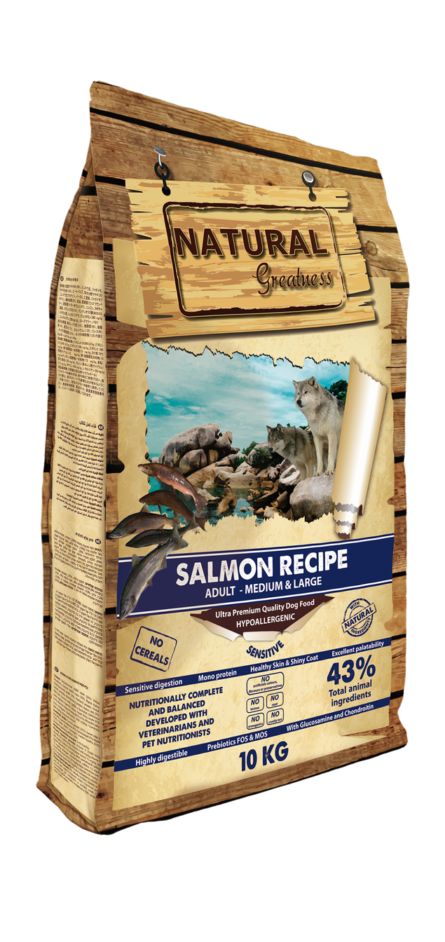 Natural Greatness – Receta de Salmón (Salmon Recipe) | Pienso natural ultra premium sin cereales para perros