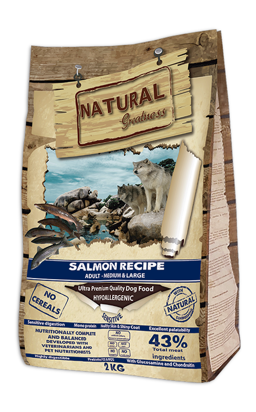 Natural Greatness – Receta de Salmón (Salmon Recipe) | Pienso natural ultra premium sin cereales para perros