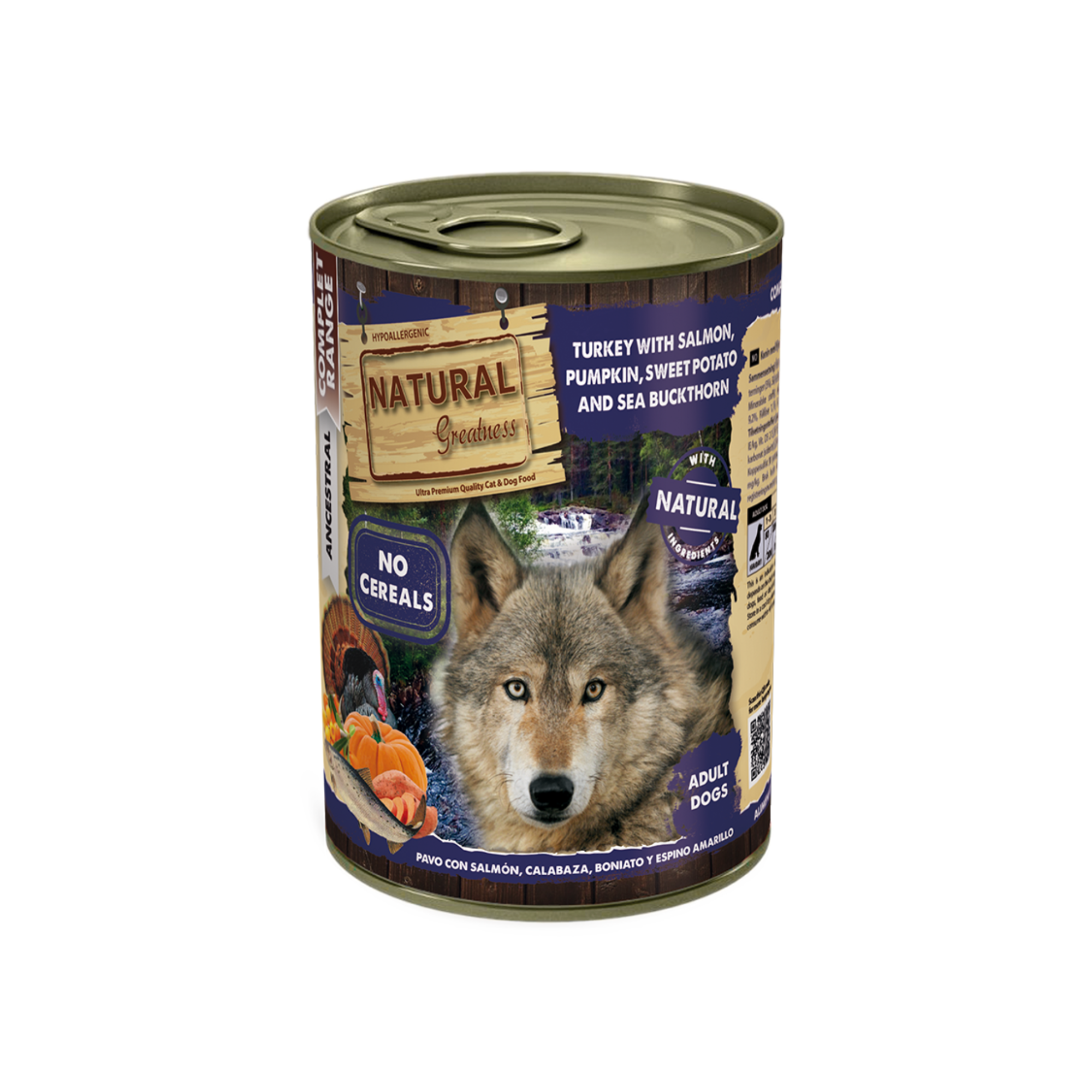 Natural Greatness – Pavo con Salmón, Calabaza, Boniato y Espino Amarillo | Comida húmeda natural completa para perros