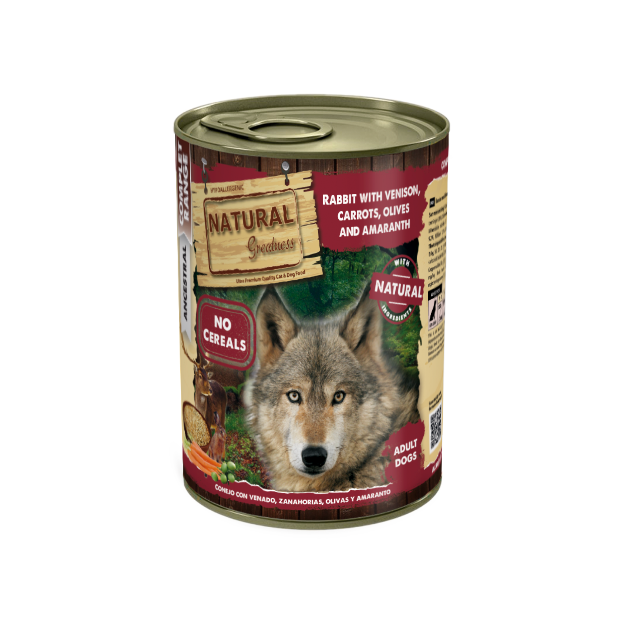 Natural Greatness – Conejo con Venado, Zanahorias, Aceitunas y Amaranto | Comida húmeda natural completa para perros