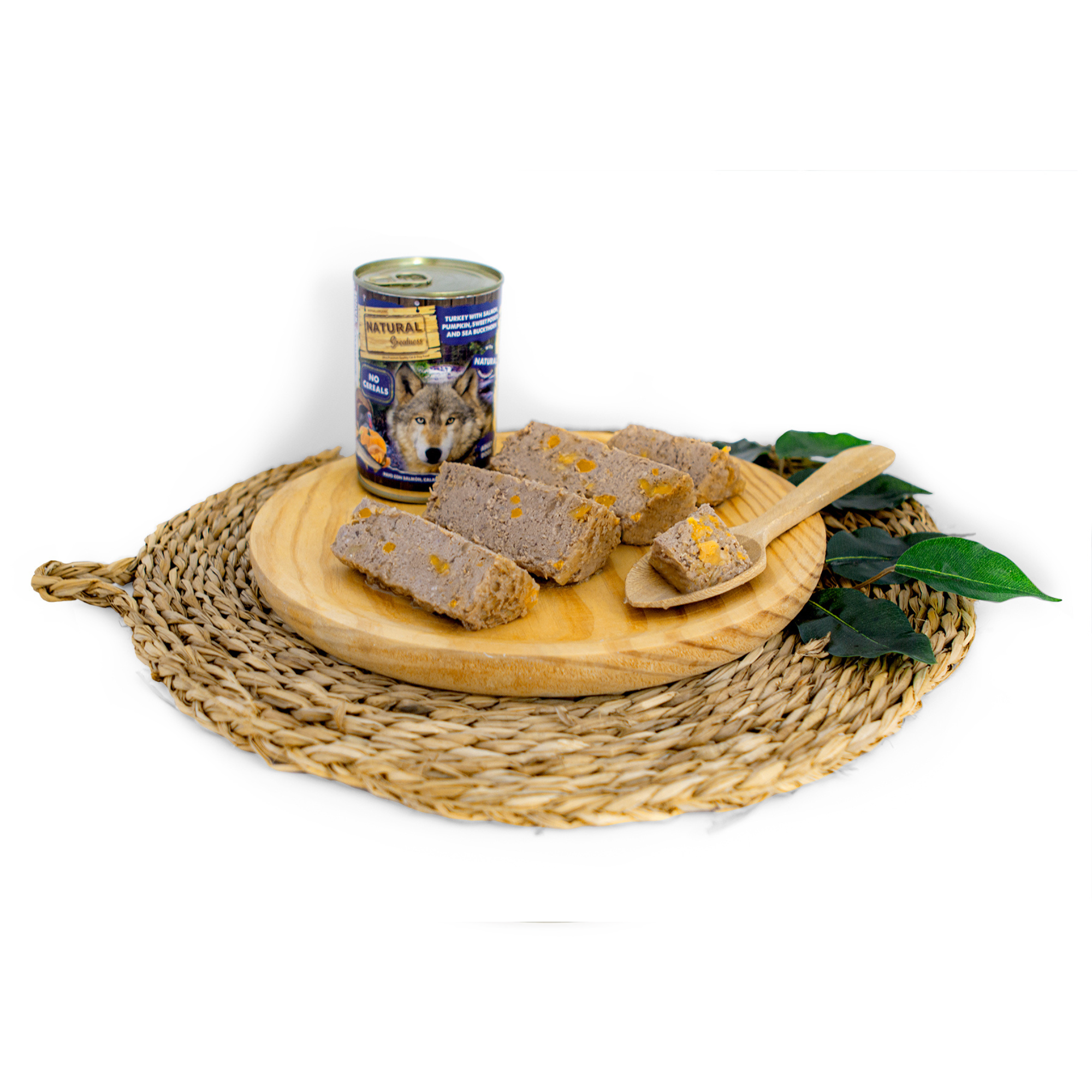 Natural Greatness – Pavo con Salmón, Calabaza, Boniato y Espino Amarillo | Comida húmeda natural completa para perros